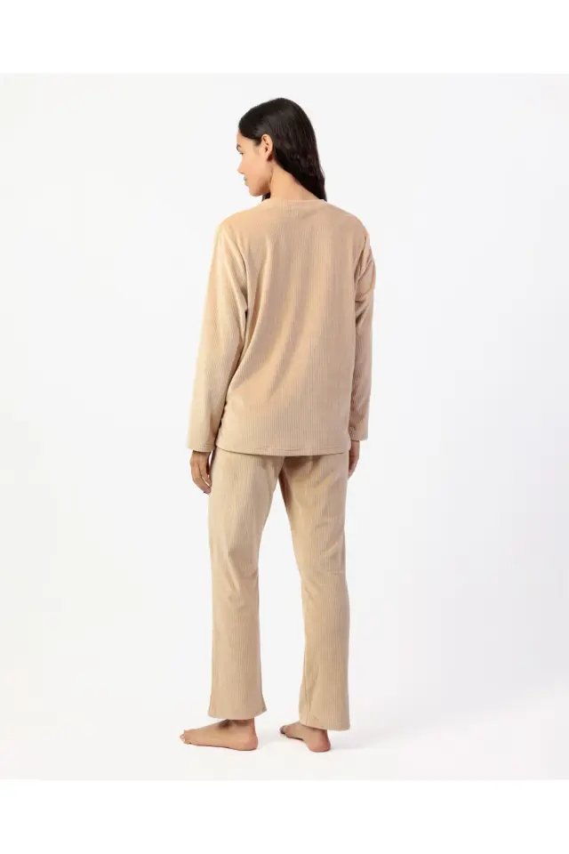 Admas Γυναικεία Πιτζάμα Βελουτέ Κοτλέ Beige - S 3