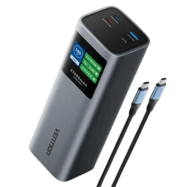 VENTION 27000mAh Power Bank (USB-C + USB-C/USB-C/USB-A) 200W Gray TFT Display Type (FKGH0) (VENFKGH0)