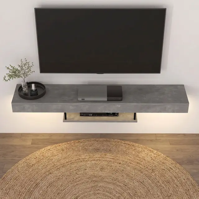 Έπιπλο τηλεόρασης επιτοίχιο Albares Megapap με LED χρώμα γκρι σκυροδέματος 150x29,6x22εκ. 3