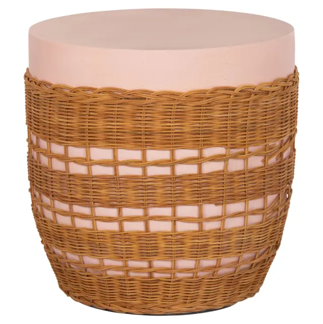 ΒΟΗΘΗΤΙΚΟ ΤΡΑΠΕΖΙ FB918166 FIBER CEMENT ΡΟΖ-RATTAN ΦΥΣΙΚΟ Φ44.5x45Υεκ.
