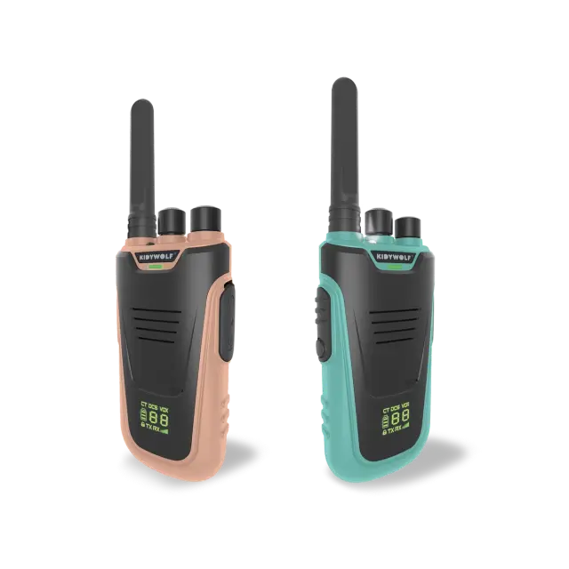 KIDYWOLF KIDYTALK Σετ 2 Επαναφορτιζόμενα Walkie Talkies με Εμβέλεια έως 6 χλμ. & Φακό Γαλάζιο/Μπεζ (5+ ετών) 181597