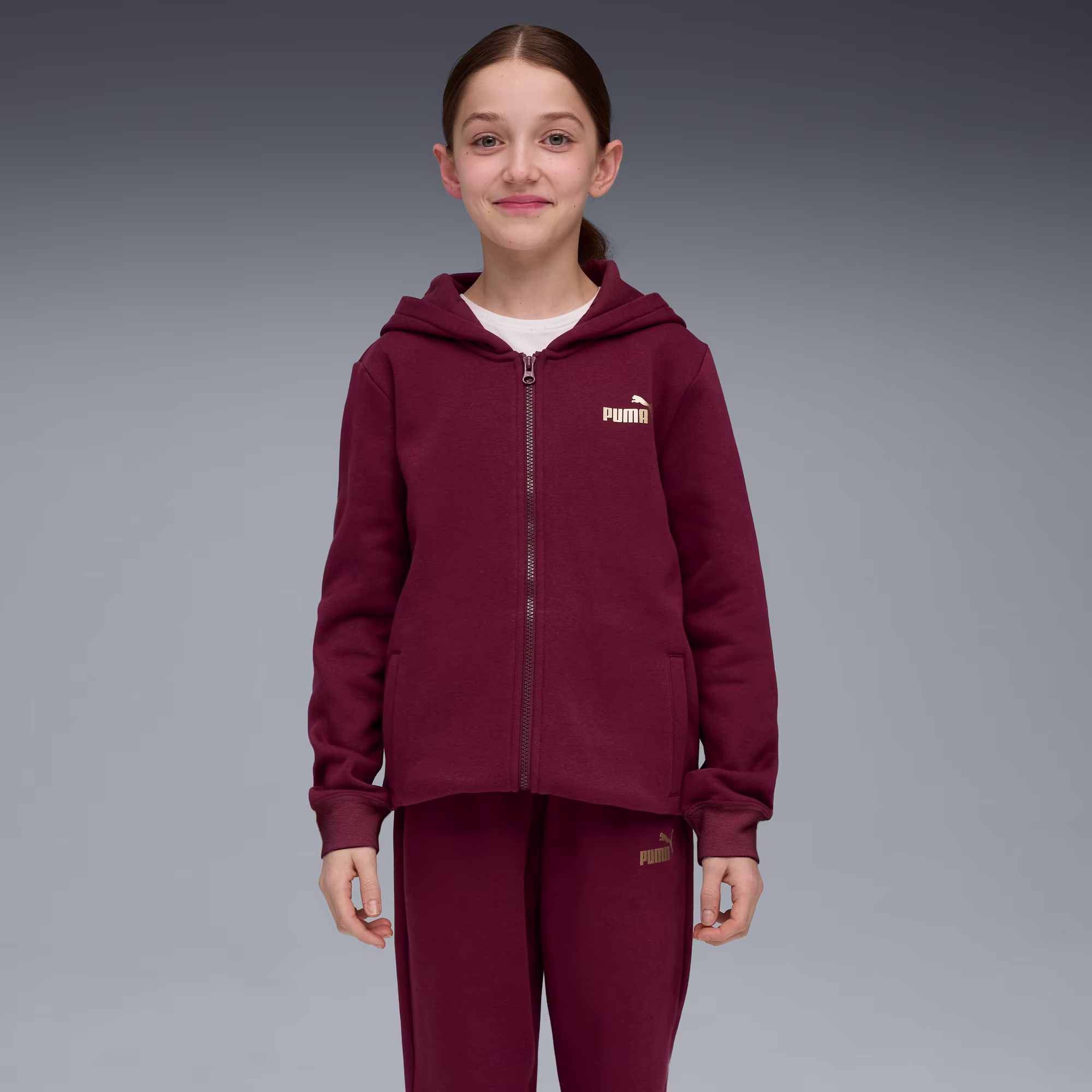Puma Metallic Hooded ΠΑΙΔΙΚΟ ΣΕΤ ΦΟΡΜΑΣ (689729-96) - Μπορντό - 9-10 ετών