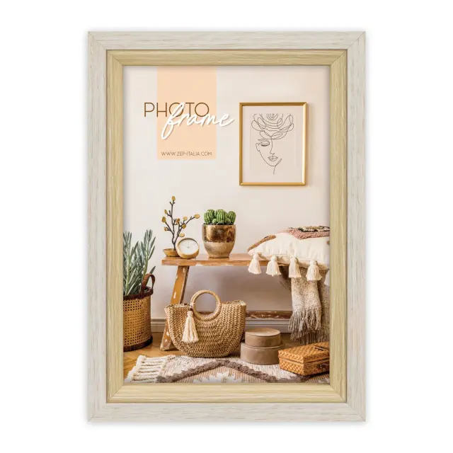 Kορνίζα τοίχου ZARA C 30X45 ξύλινη mdf για παζλ η φωτογραφία 30Χ45 χρώμα φυσικού ξύλο με εκρού με νερά ξύλου