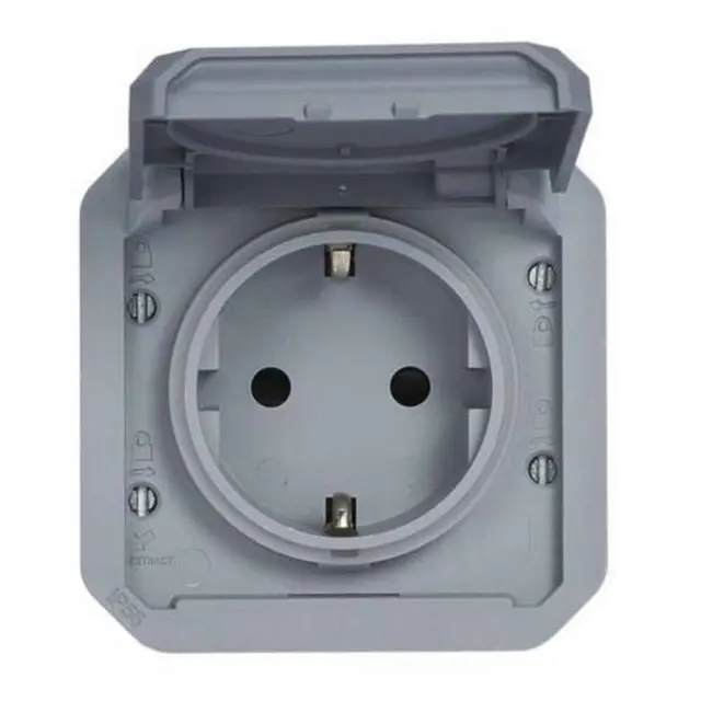 Socket Plexo 2P+E Schuko Screw Grey