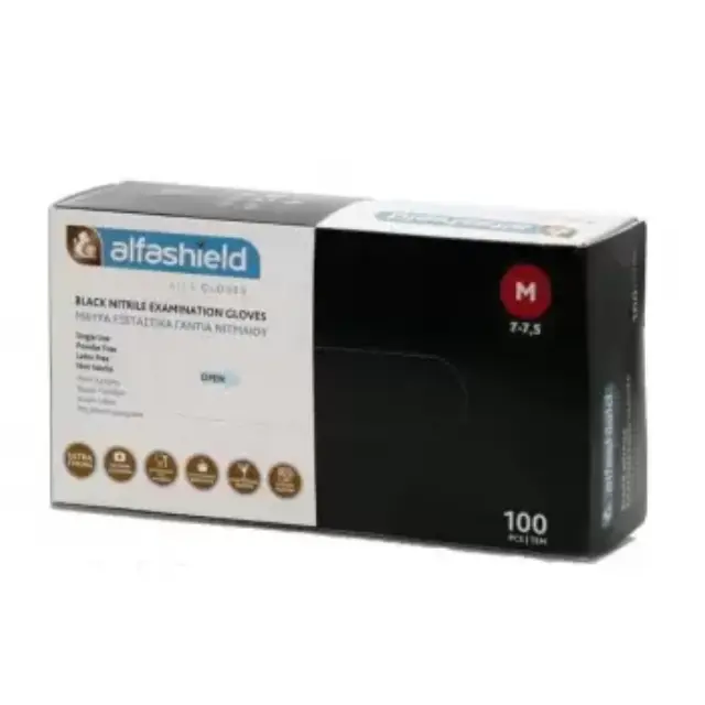 ALFASHIELD Γάντια Νιτριλίου Powder Free Μαύρα Medium 100 τεμάχια
