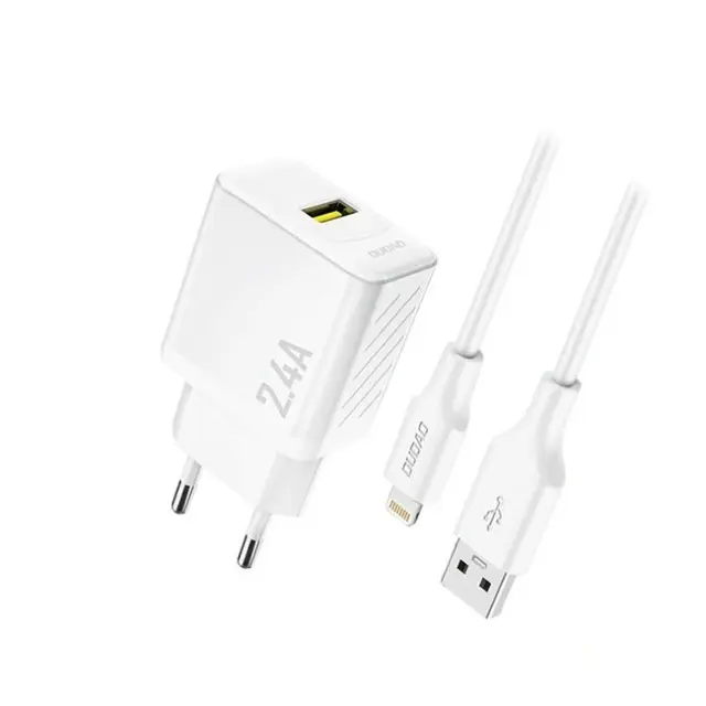 Dudao Φορτιστής A23LEU 2.4A GaN EU USB-A with USB-A to Lightning Cable White