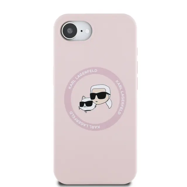 Karl Lagerfeld Liquid Silicone K&CH Heads MagSafe Case for iPhone 16e/17e Pink 3
