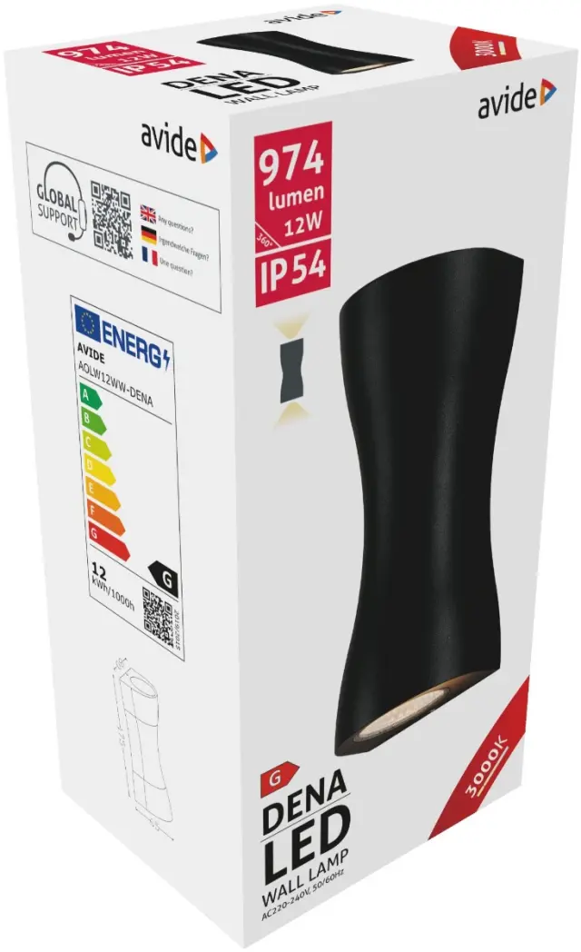 Avide Εξωτερικό Φωτιστικό Τοίχου Dena LED 12W Θερμό 3000K IP54 15.001.0820 3