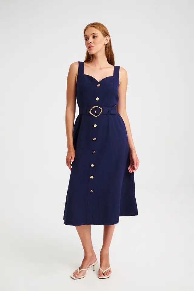 Λινό Midi Φόρεμα με Καρδιά Λαιμόκοψη DEVA DRESS - XS 3
