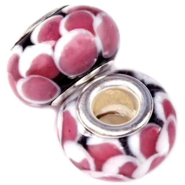 Χάντρα Modular Pink Eyes on Black 9x14mm - 5τεμ