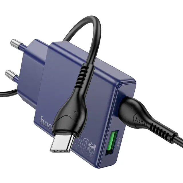 Hoco Φορτιστής με Θύρες USB-C, USB-A και Καλώδιο Type-C 30W Μπλε N45