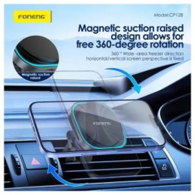Universal Βάση Στήριξης Αεραγωγού Αυτοκινήτου Foneng CP128 Magnetic με Ασύρματη Φόρτιση & Φωτισμό 15W Μαύρο N70263 2
