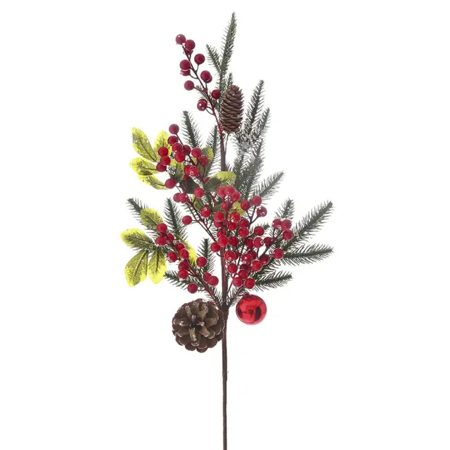 Κλαδί παγωμένο με κόκκινα berries, μπάλα και κουκουνάρια Iliadis 82415