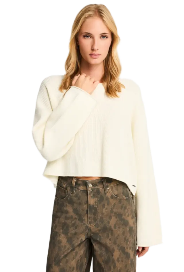 FunkyBuddha γυναικεία oversized cropped πλεκτή μπλούζα με μαλλί FBL014-115-09-2