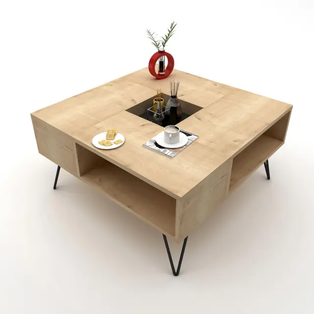 Τραπεζάκι Σαλονιού DONOUSA Δρυς/Μαύρο 80x80x38.6cm 2