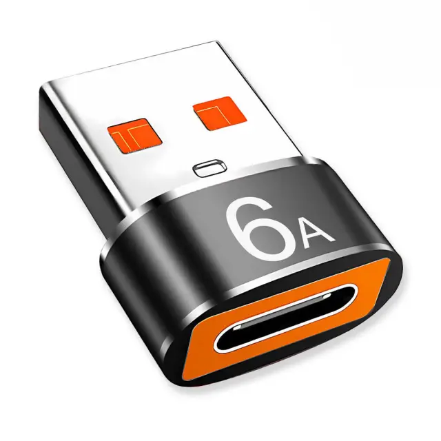 Techsuit - Premium OTG Adapter HyperPort (A4) - Type-C to USB, 5Gbps, 6A, 120W, Converter for Phone - Black / Orange 2