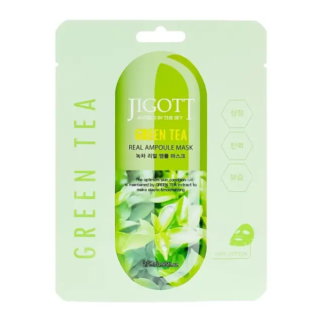 JIGOTT Green Tea Real Ampoule Mask Μάσκα Προσώπου Για Ενυδάτωση 27ml