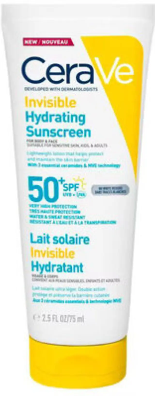 Cerave Invisible Hydrating Sunscreen Αντηλιακό για Πρόσωπο & Σώμα SPF50+, 75ml