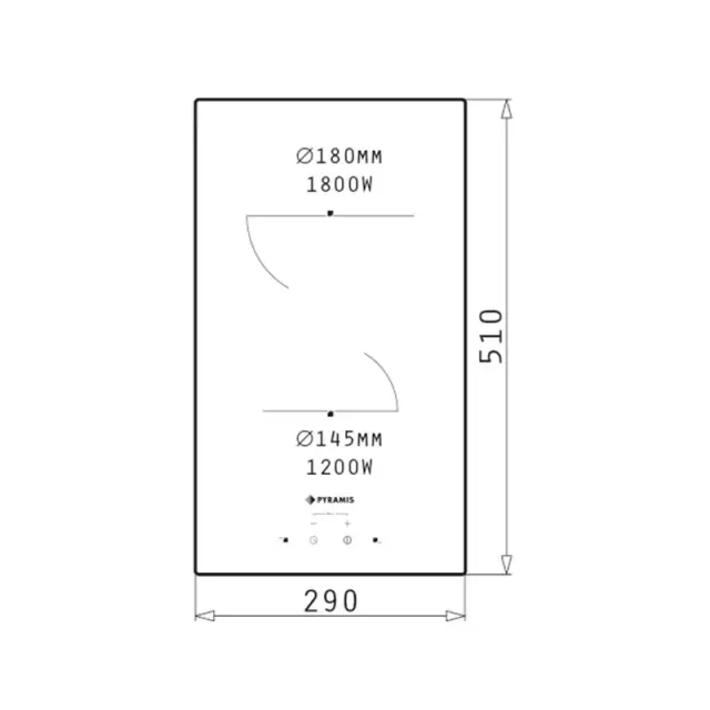 Pyramis PHC31210FMB Domino Κεραμική Εστία Αφής 2 Ζωνών Χωρίς Πλαίσιο Π29cm Μαύρη 2