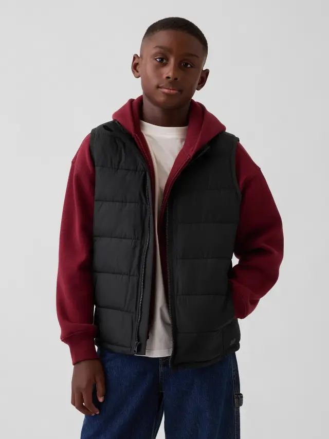 Kids Recycled Lightweight Puffer Vest Black
