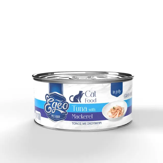 Egeo Υγρή Τροφή Adult Grain Free Γάτας Τόνος Με Σκουμπρί Σε Ζελέ 85gr Μονόχρωμο