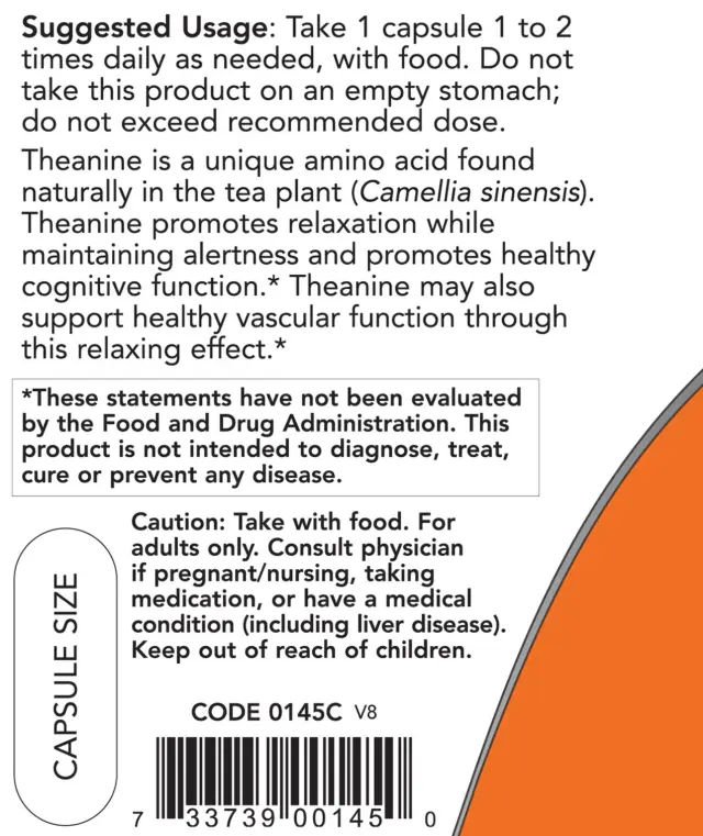 Now Foods L-Theanine 100mg 90 φυτικές κάψουλες 3
