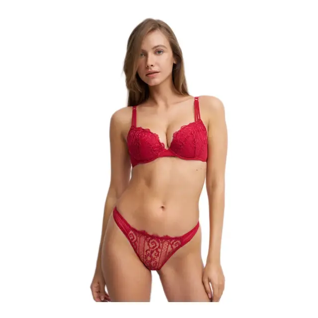 Luna Γυναικείο String με Δαντέλα Flirt, Χρώμα Wine Red 3