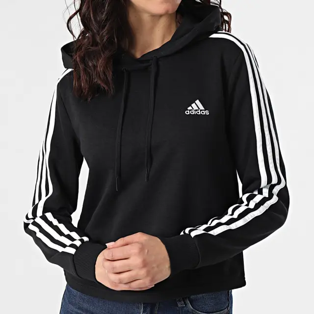 Adidas Essentials 3-Stripes Cropped Γυναικείο Φούτερ με Κουκούλα GM5582 Μαύρο - L 3