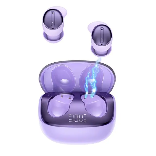 Bluetooth εργονομικά ακουστικά με τεχνολογία ακύρωσης θορύβου (ANC Noise Cancelling), δυνατότητα χρήσης κατά τον ύπνο και θήκη φόρτισης, σε μωβ χρώμα
