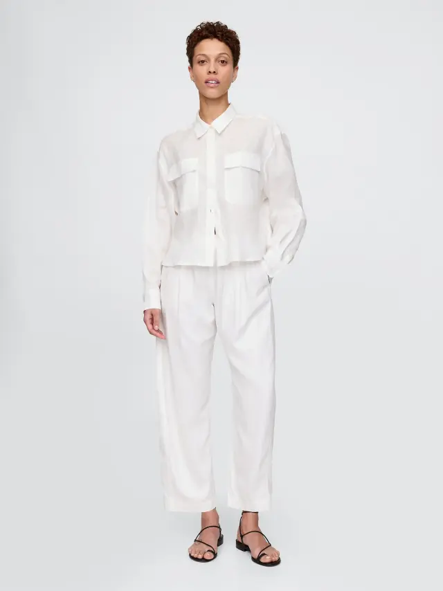 Λευκό Mid Rise Λινή-Μίξη Easy Barrel Παντελόνι New off white