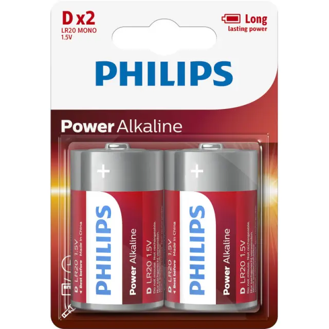 Philips Power Αλκαλικές Μπαταρίες D 1.5V 2τμχ (LR20P2B/10) (PHILR20P2B-10)