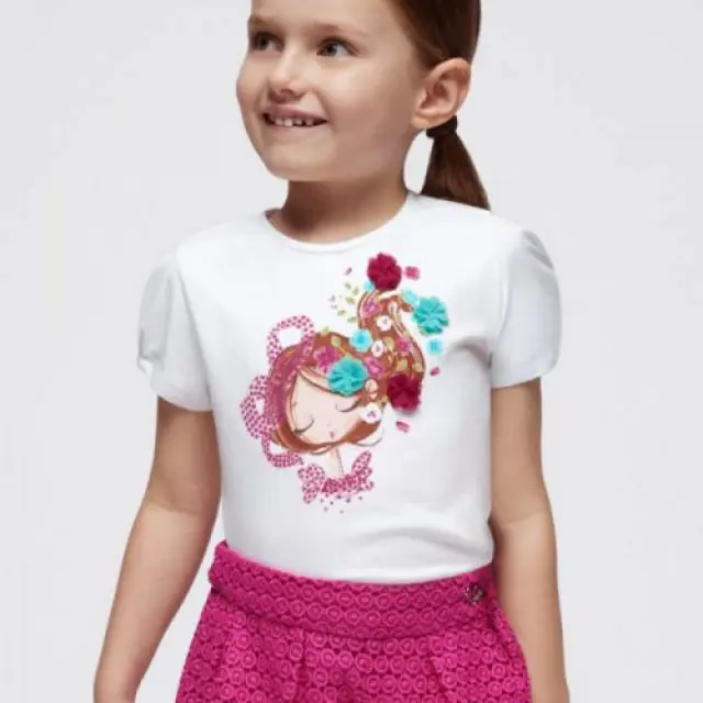 Mini 2 έως 10 ετών Μπλούζα σταμπωτή Better Cotton λευκό-φούξια - 8Ε 2