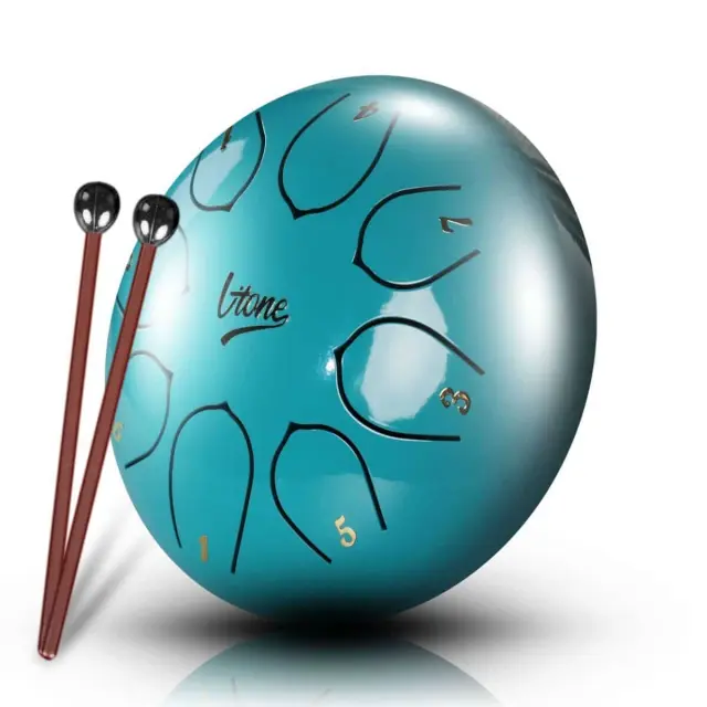 V-TONE VBJ 6-8 C Steel Tongue Drum Tank Drum Hank Drum Cyan 6 Inch 8 Tone Drumsticks Case 4 Finger Cots Stick Rest Stickers Tune List Set
