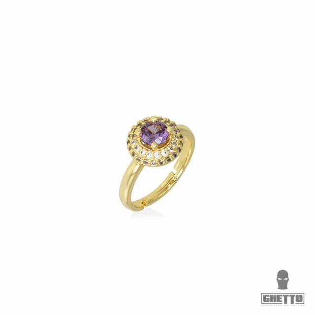 Ghetto Purple Diamond Shaped CZ Gemstone Adjustable Ring Gold