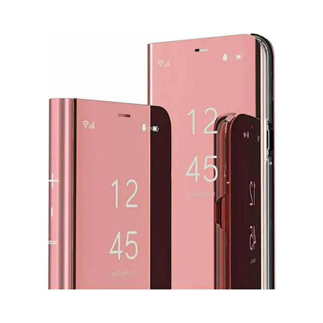 Clear View Mirror Stand Book Case Huawei Y6 2019 Rose Gold 3