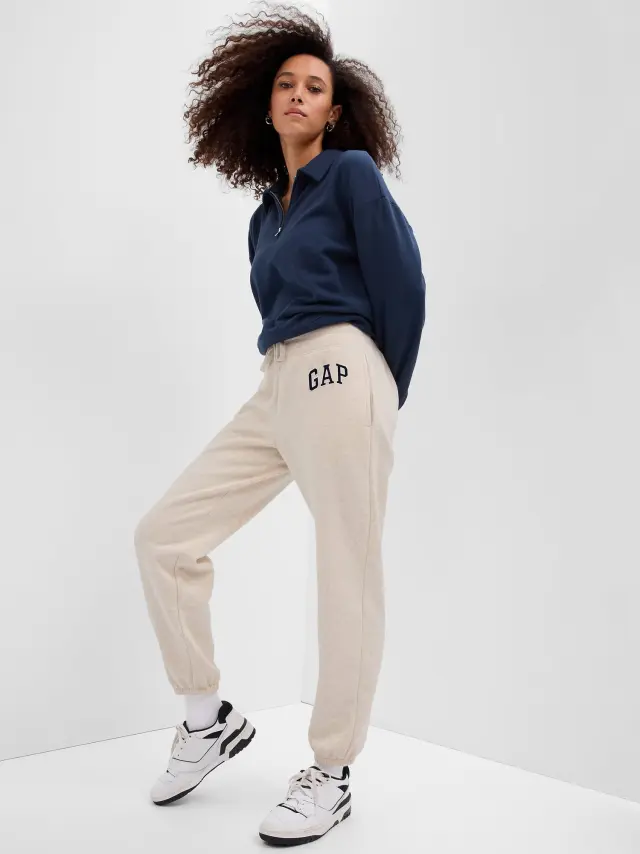 Μπεζ Gap Logo Fleece Jogger Παντελόνι Φόρμα OATMEAL HEATHER - XL REG