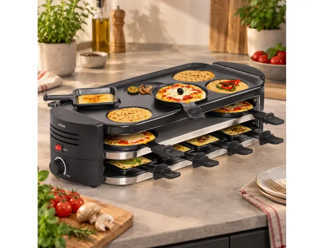 Γκριλιέρα Raclette Κρεπιέρα 4 σε 1 Livoo DOC337 με ρυθμιζόμενο θερμοστάτη, ισχύ 1600W και επιφάνεια ψησίματος 42.5x24cm - Black DOC337