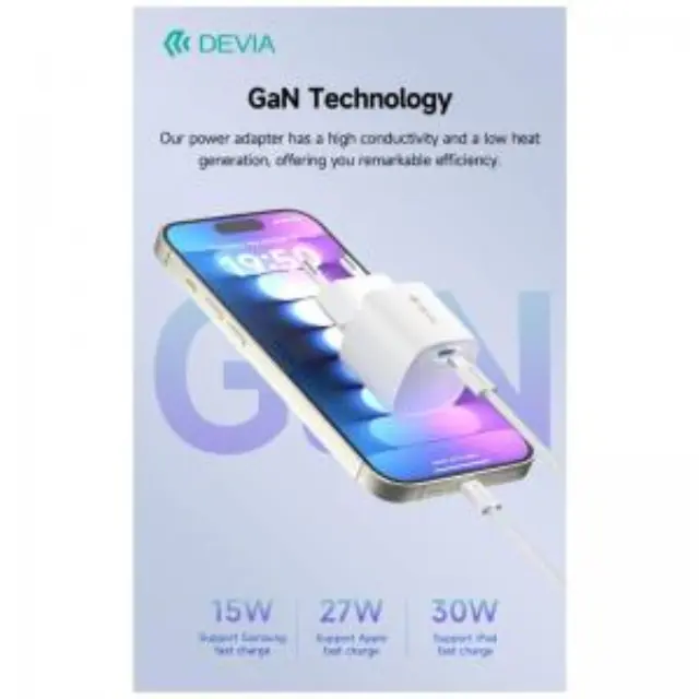 Φορτιστής Ταξιδίου Ταχείας Φόρτισης Devia RLC-545 Mini με Έξοδο USB C GaN PD 30W Extreme Λευκό N70379 2