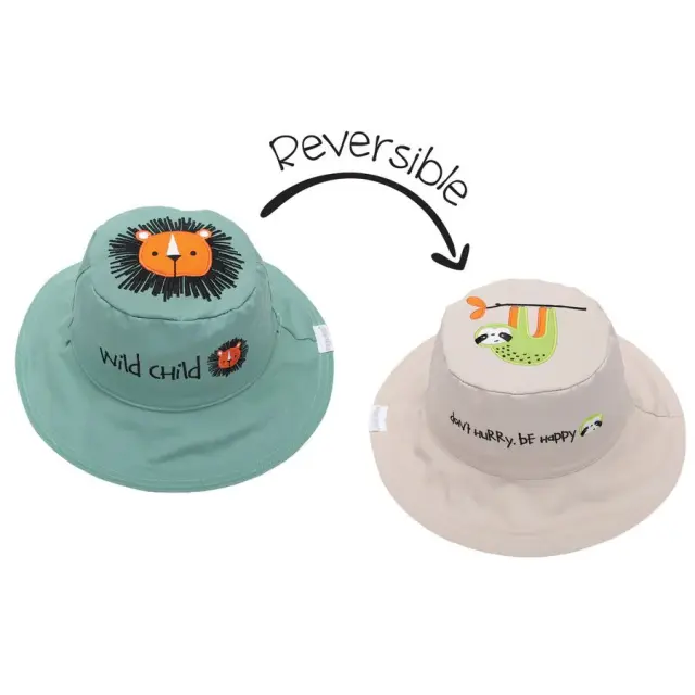 Flapjackkids kid Hat Upf50+, Παιδικό Καπέλο με Αντηλιακή Προστασία Διπλής Όψης, Lion/Sloth, 1 τμχ.6-24m