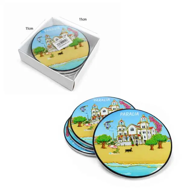 Σετ Σουβέρ Ελλάδα Παραλία Στρογγυλά - Greece Paralia Round Coasters 026069 3