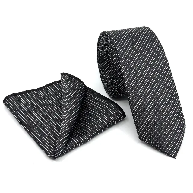 Γραβάτα Microfiber σε Μαύρο Μοτίβο Σετ με Μαντηλάκι