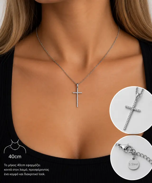 Ghetto Silver Cross Necklace with Fine Chain 40cm 3
