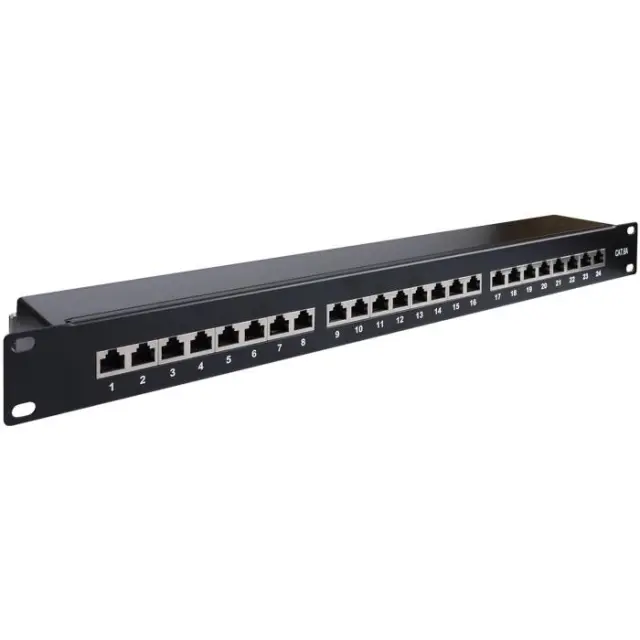 Patch panel κατηγορίας CAT 6Α STP, 24 θυρών σε μαύρο χρώμα.