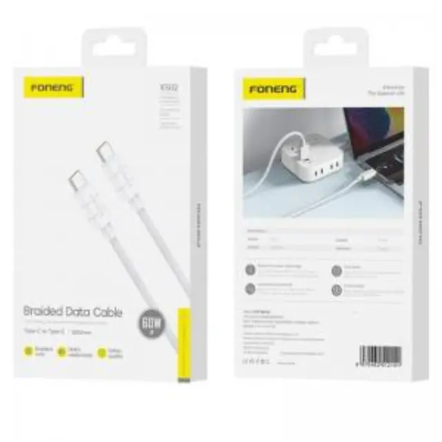 Καλώδιο Σύνδεσης USB 2.0 Foneng XS02 Braided USB C σε USB C 60W 1.2m Λευκό N68693 3