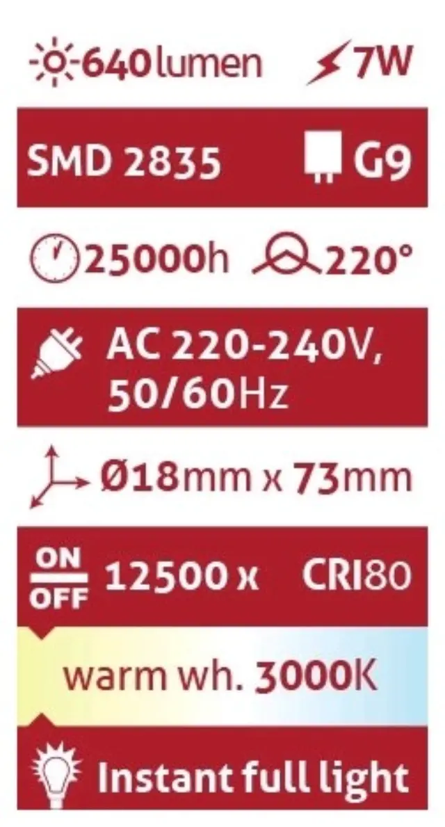 Avide LED G9 7W 220° Θερμό 3000K 15.001.0150 3
