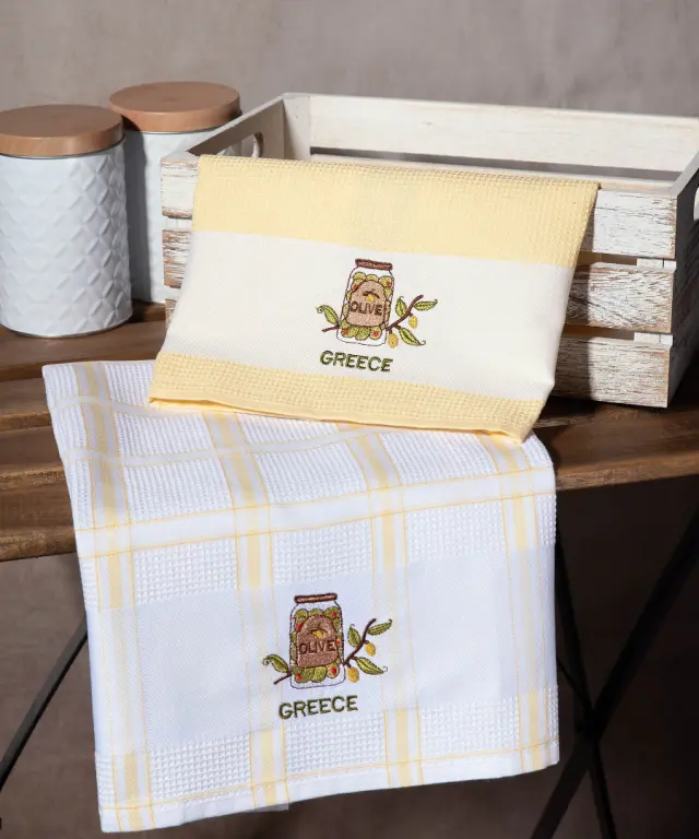 Σετ 2 τεμαχίων ποτηρόπανα (50cm x 70cm) βάζο κίτρινο GREECE - -