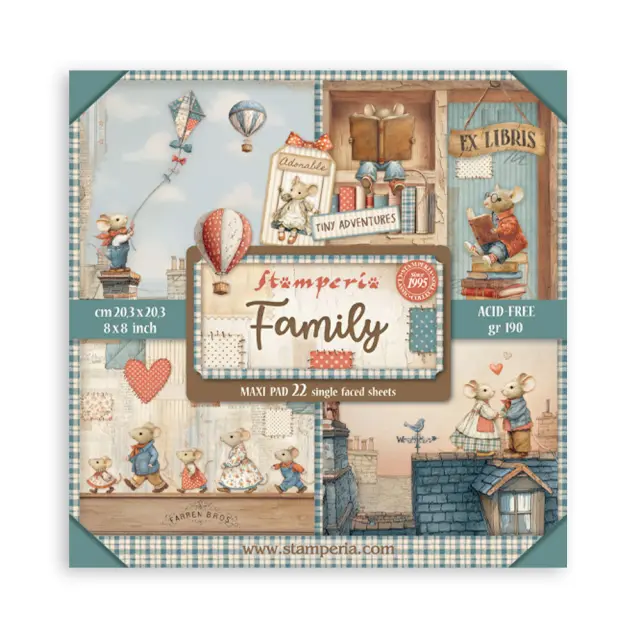Χαρτιά scrapbooking 22τεμ μονής όψης, 20.3×20.3cm Stamperia, Family