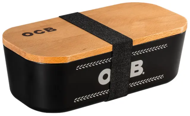 Πλαστικό Κουτί Αποθήκευσης OCB Μαύρο 20x10.5x6.5cm με Ξύλινο Καπάκι-Δίσκο
