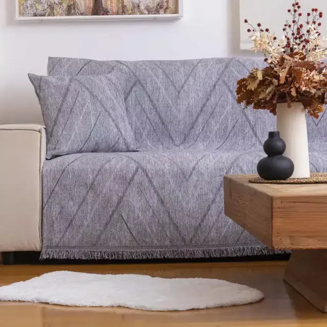 Ριχτάρι Σενίλ Τριθέσιο Venti Borea Home Textiles - Γκρι - 180 x 300 cm