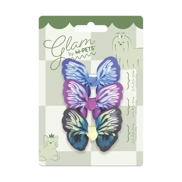 M-PETS GLAM Λαστιχάκια Τριχώματος για Σκύλους & Γάτες Πεταλούδες Μπλε/Μωβ/Πράσινο 5.5x3.5x1.5cm